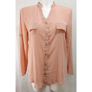 JCZHWQU Medium Peach Button-Down Sheer Blouse #L57